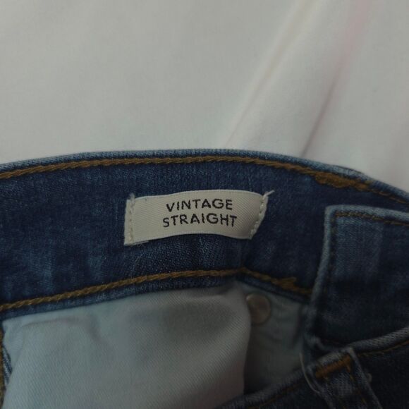 J.Crew Women's 24 Blue Denim Vintage Straight Button Fly Frayed Hem Ankle Jeans - Picture 6 of 10